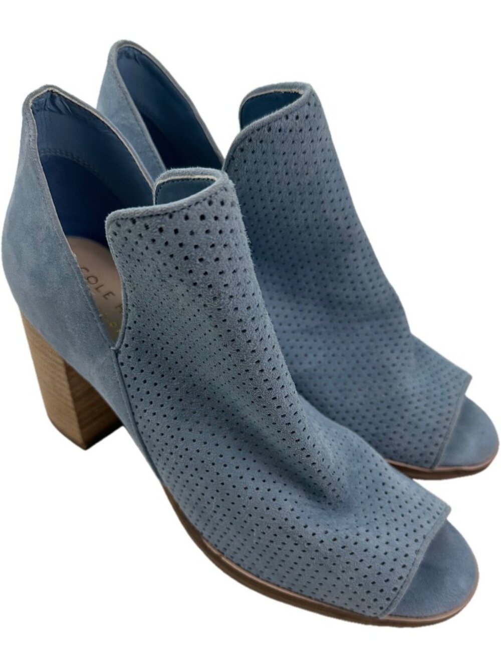Cole Haan Women's Shiloh Open Toe Bootie Suede Leather Blue Ankle Boot 5 B